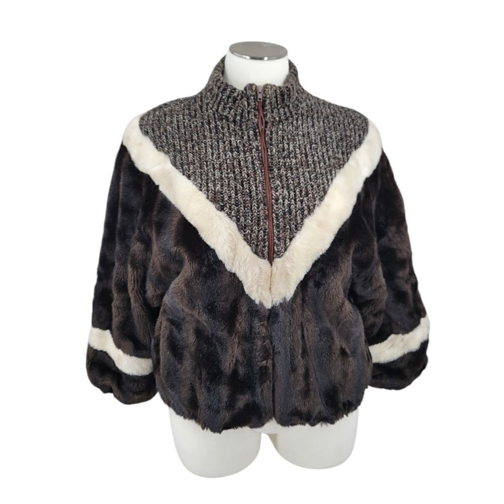 Vintage Faux Fur / Knit Jacket 70s Coat Eclectic Mobwife Streetwear